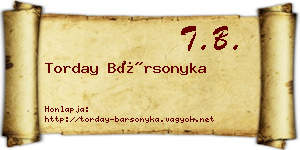 Torday Bársonyka névjegykártya
